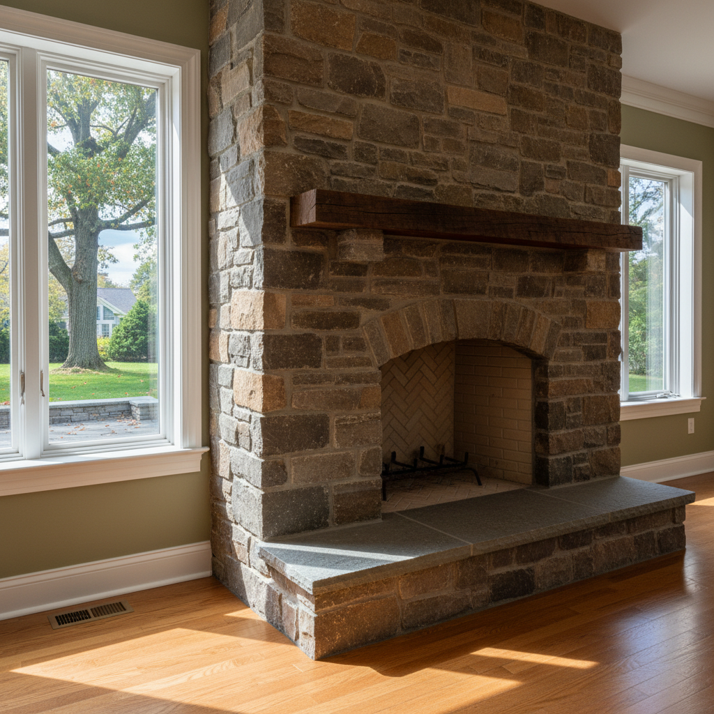 Completed fireplace construction work at a residential property in Brookline, MA