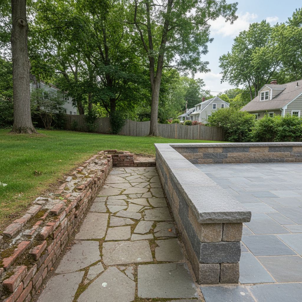 Completed stone masonry work at a residential property in Brookline, MA