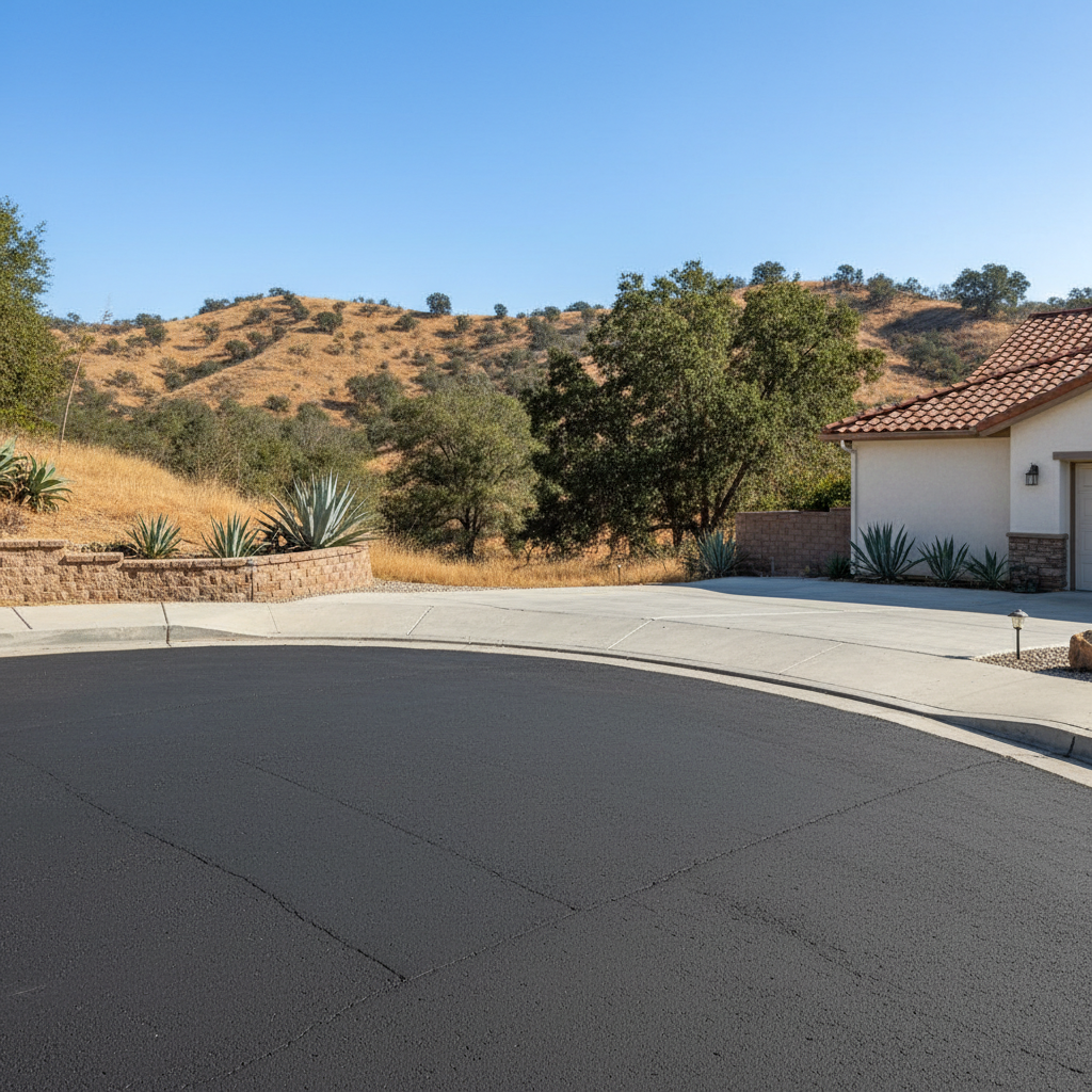 Completed asphalt patching work at a residential property in Lake Elsinore, CA