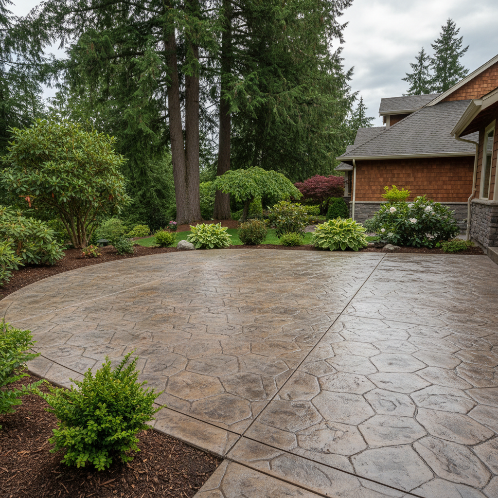 Completed stamped concrete work at a residential property in Bothell, WA