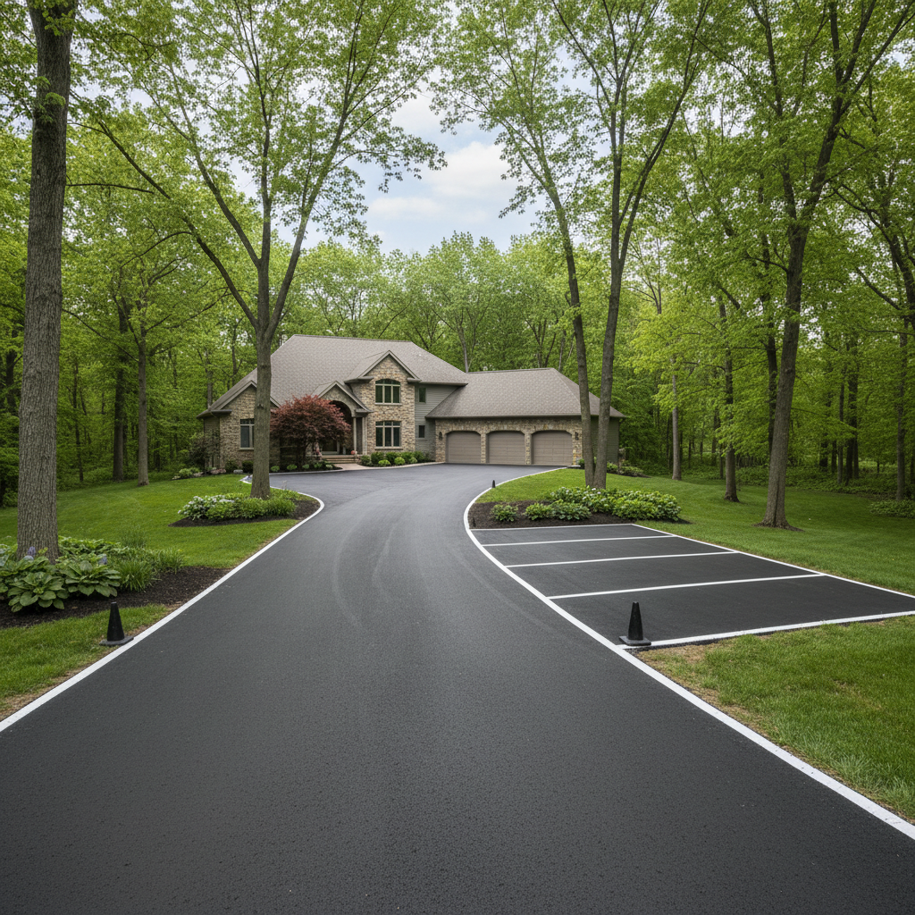 Completed asphalt striping work at a residential property in Lansing, MI