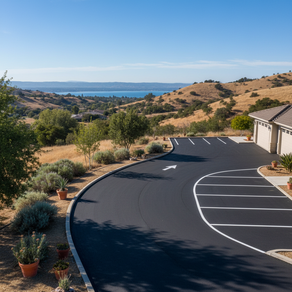 Completed asphalt striping work at a residential property in Lake Elsinore, CA