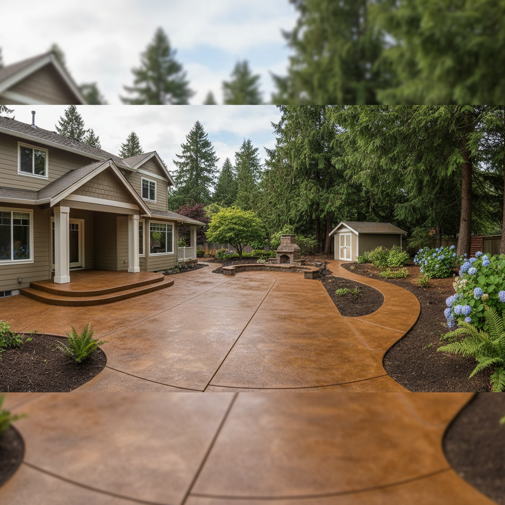Completed concrete staining work at a residential property in Bothell, WA
