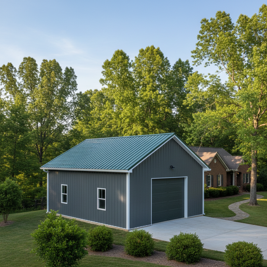 Completed metal building installation work at a residential property in Knoxville, TN