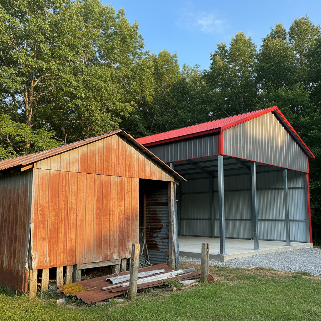 Completed metal pole barns work at a residential property in Knoxville, TN