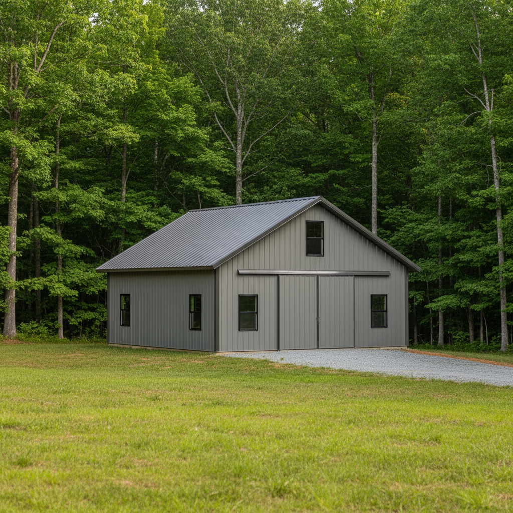 Completed metal pole barns work at a residential property in Asheville, TN