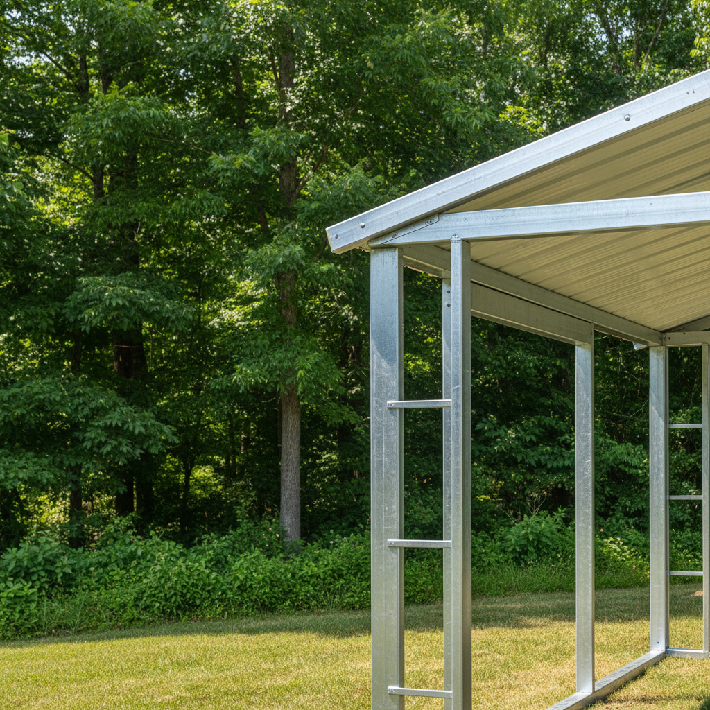 Completed metal frame sheds work at a residential property in Knoxville, TN