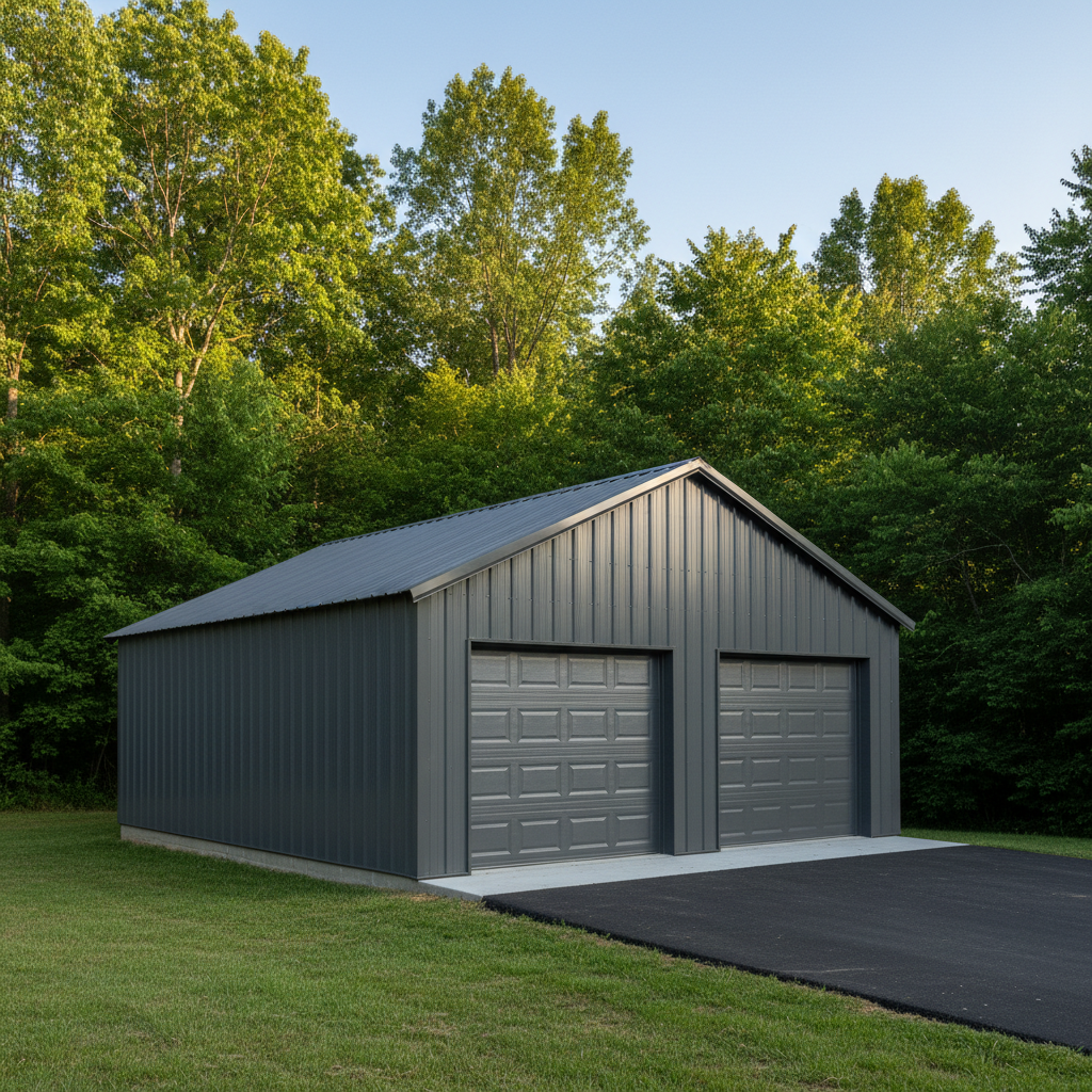 Completed metal frame garages work at a residential property in Asheville, TN