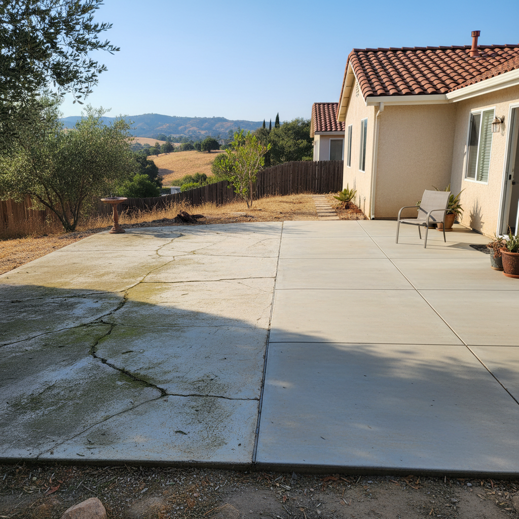 Completed concrete patios work at a residential property in Tracy, CA