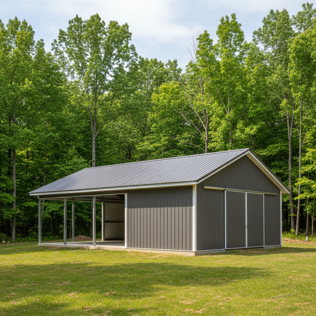Completed metal post frame construction work at a residential property in Kingsport, TN
