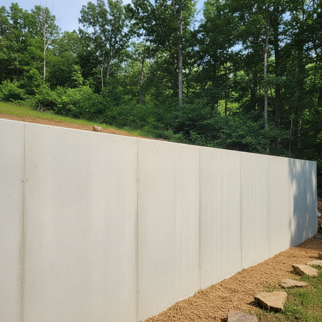 Completed concrete retaining walls work at a residential property in Cedar Grove, WV