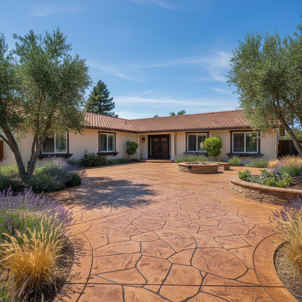 Completed stamped concrete work at a residential property in Tracy, CA