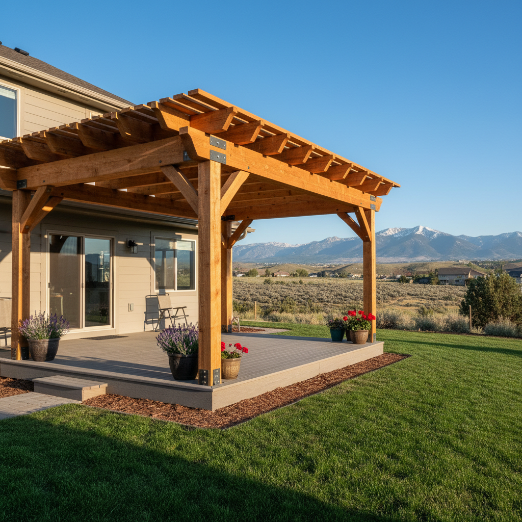 Completed pergola construction work at a residential property in Kaysville, UT
