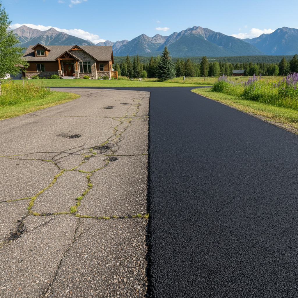 Completed asphalt paving work at a residential property in Kalispell, MT