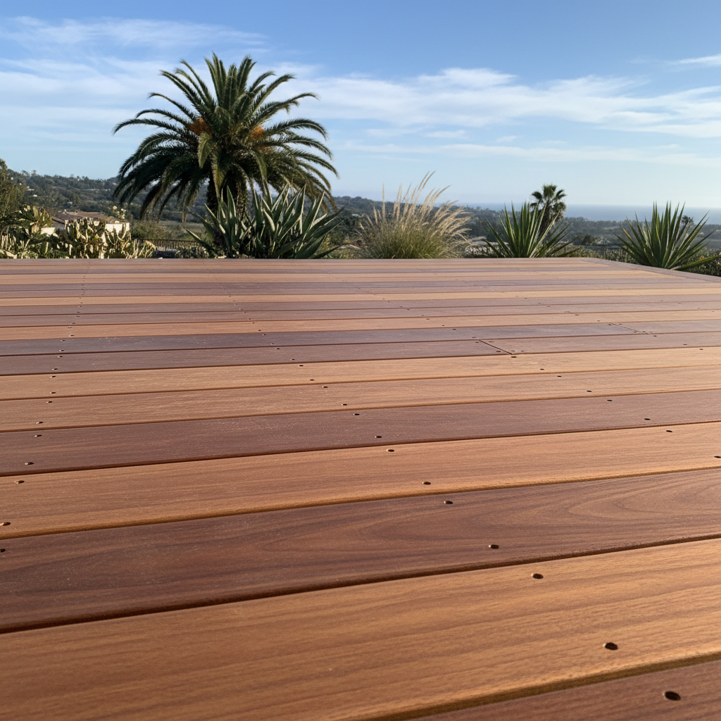 Completed wooden decks work at a residential property in Oceanside, CA