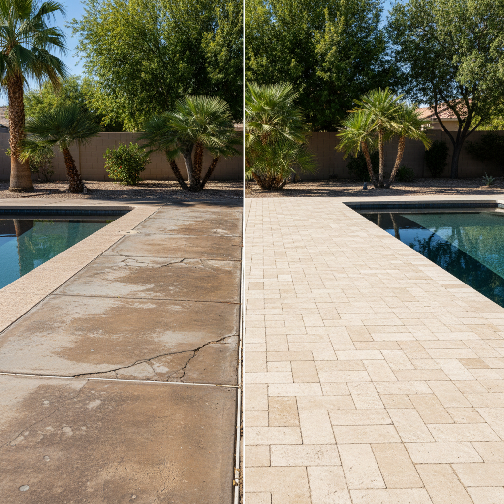 Completed pool decks work at a residential property in Las Vegas, NV