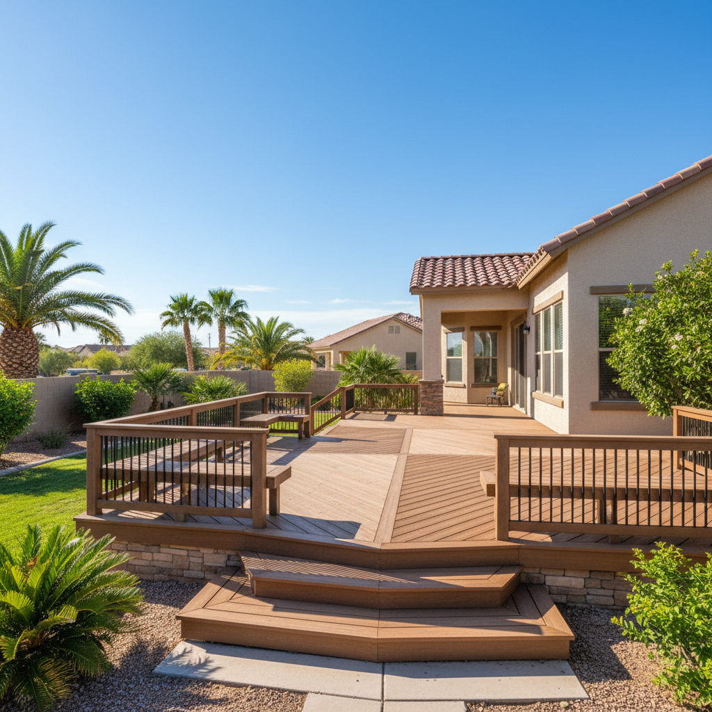 Completed trex decks work at a residential property in Peoria, AZ