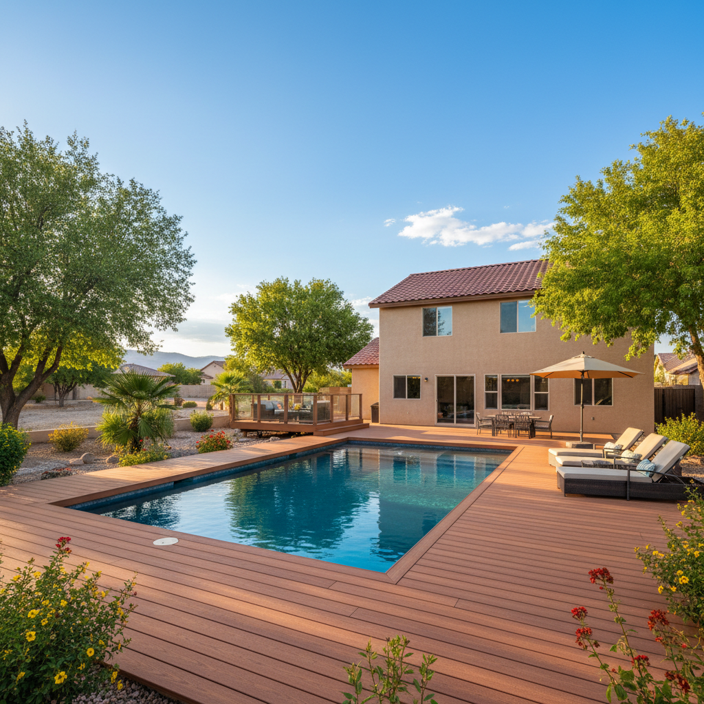 Completed pool decks work at a residential property in Las Vegas, NV