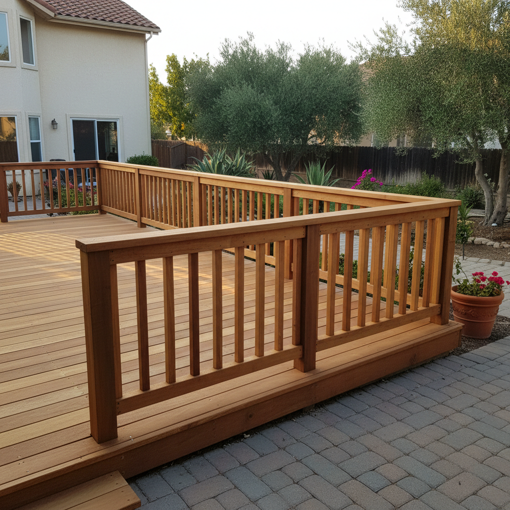 Completed deck railing installation work at a residential property in Fresno, CA