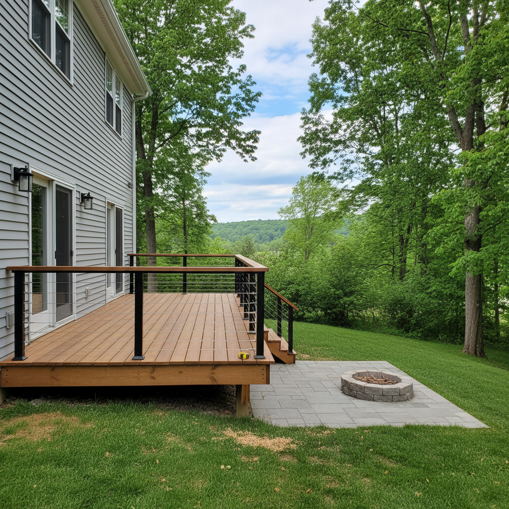 Completed deck railing installation work at a residential property in Bristol, CT