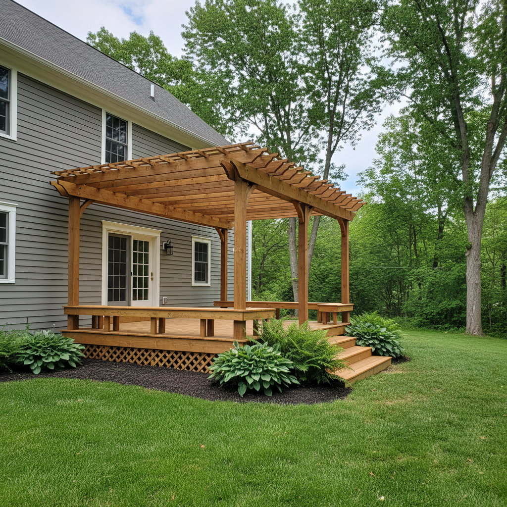 Completed pergola construction work at a residential property in Bristol, CT