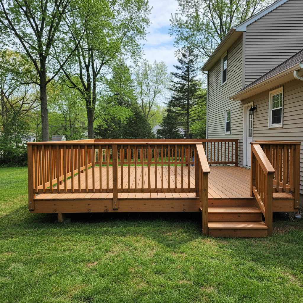 Completed deck construction work at a residential property in Bristol, CT