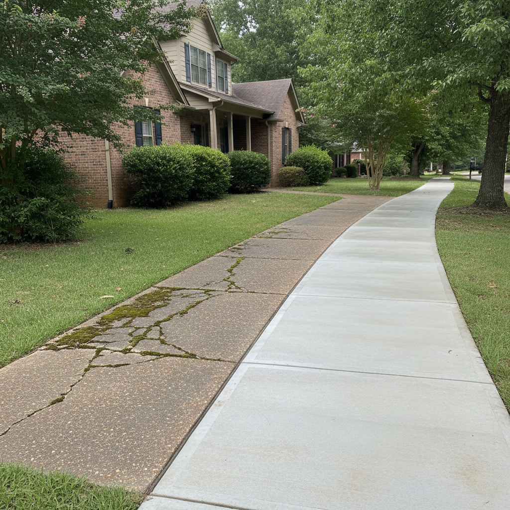 Completed concrete sidewalks work at a residential property in Albertville, AL