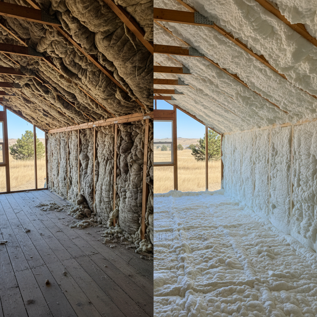 Completed open cell spray foam work at a residential property in Box Elder, SD