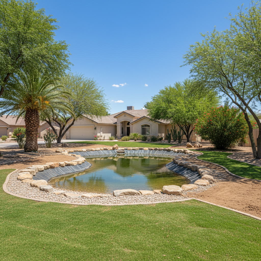 Completed pond excavation work at a residential property in Kingman, AZ