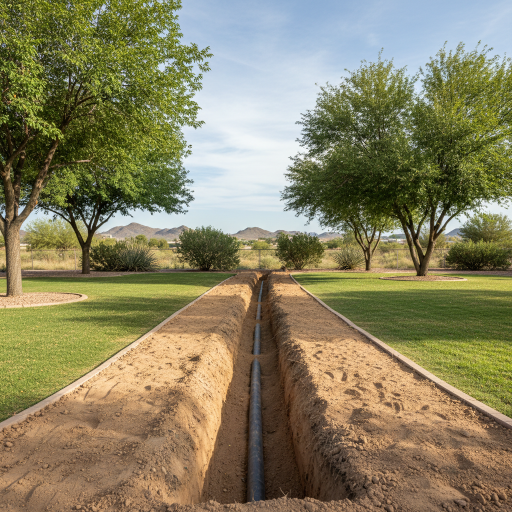 Completed utility trenching work at a residential property in Kingman, AZ