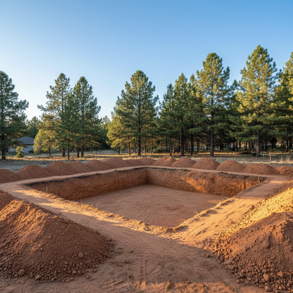 Completed foundation excavation work at a residential property in Flagstaff, AZ