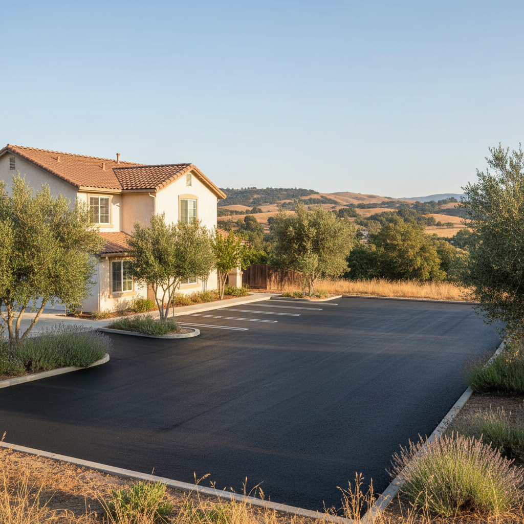 Completed parking lot paving work at a residential property in Fresno, CA
