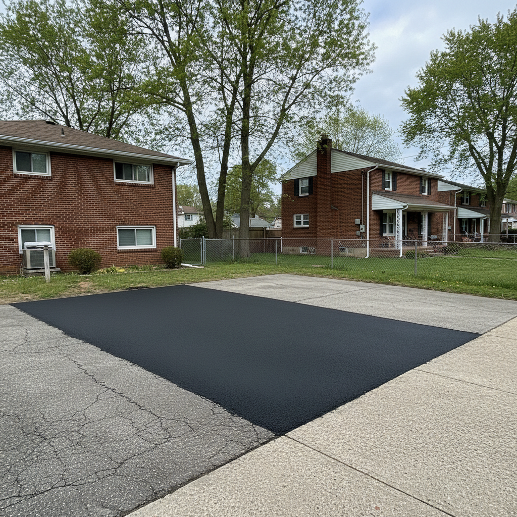 Completed asphalt patching work at a residential property in Bronx, NY