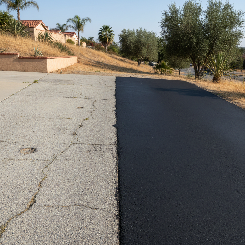 Completed asphalt sealcoating work at a residential property in Van Nuys, CA