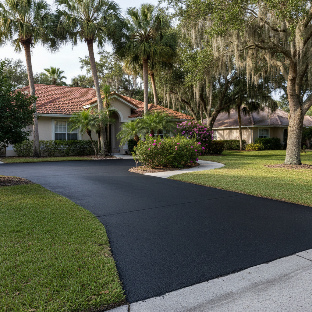 Completed asphalt sealcoating work at a residential property in Orlando, FL