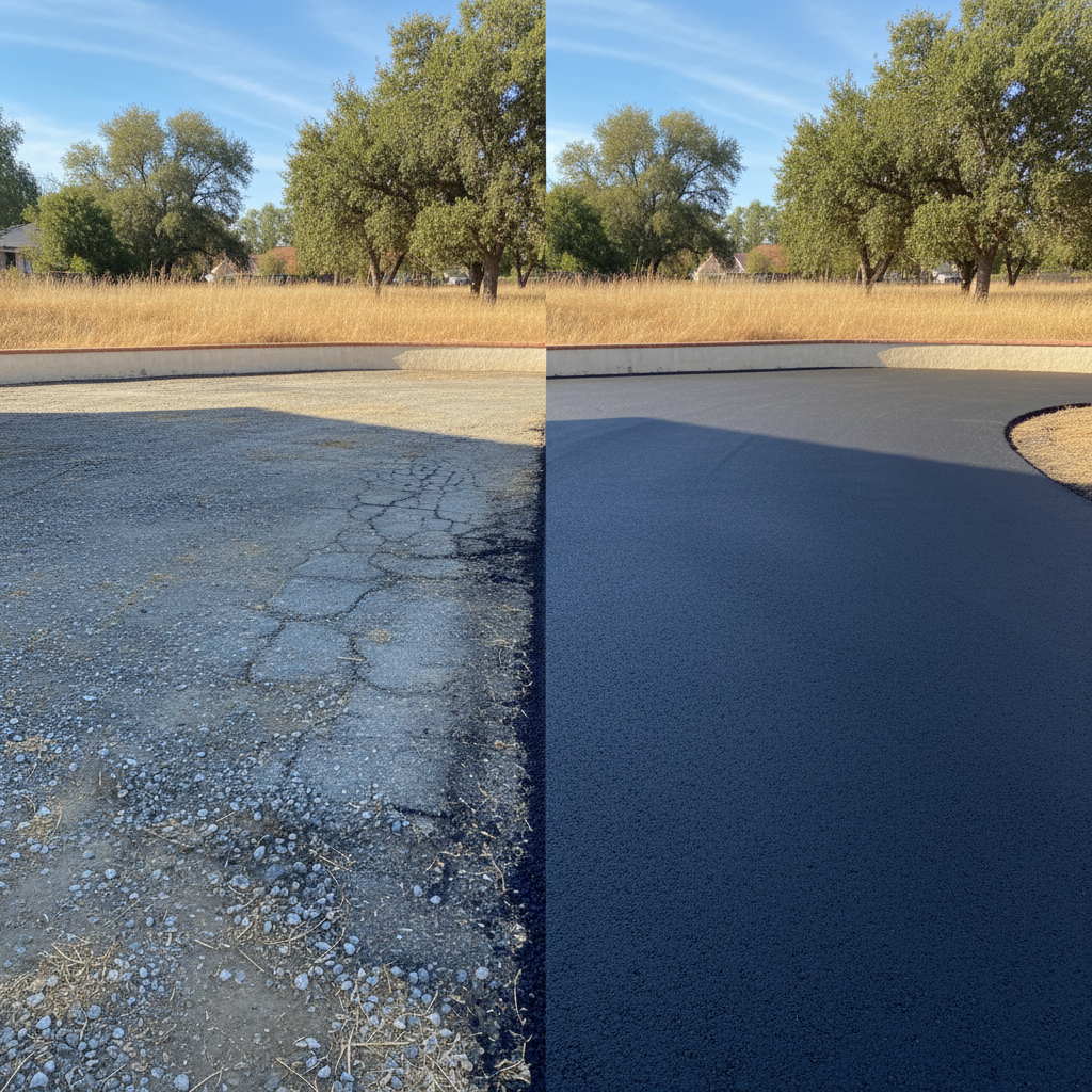Completed asphalt paving work at a residential property in Fresno, CA