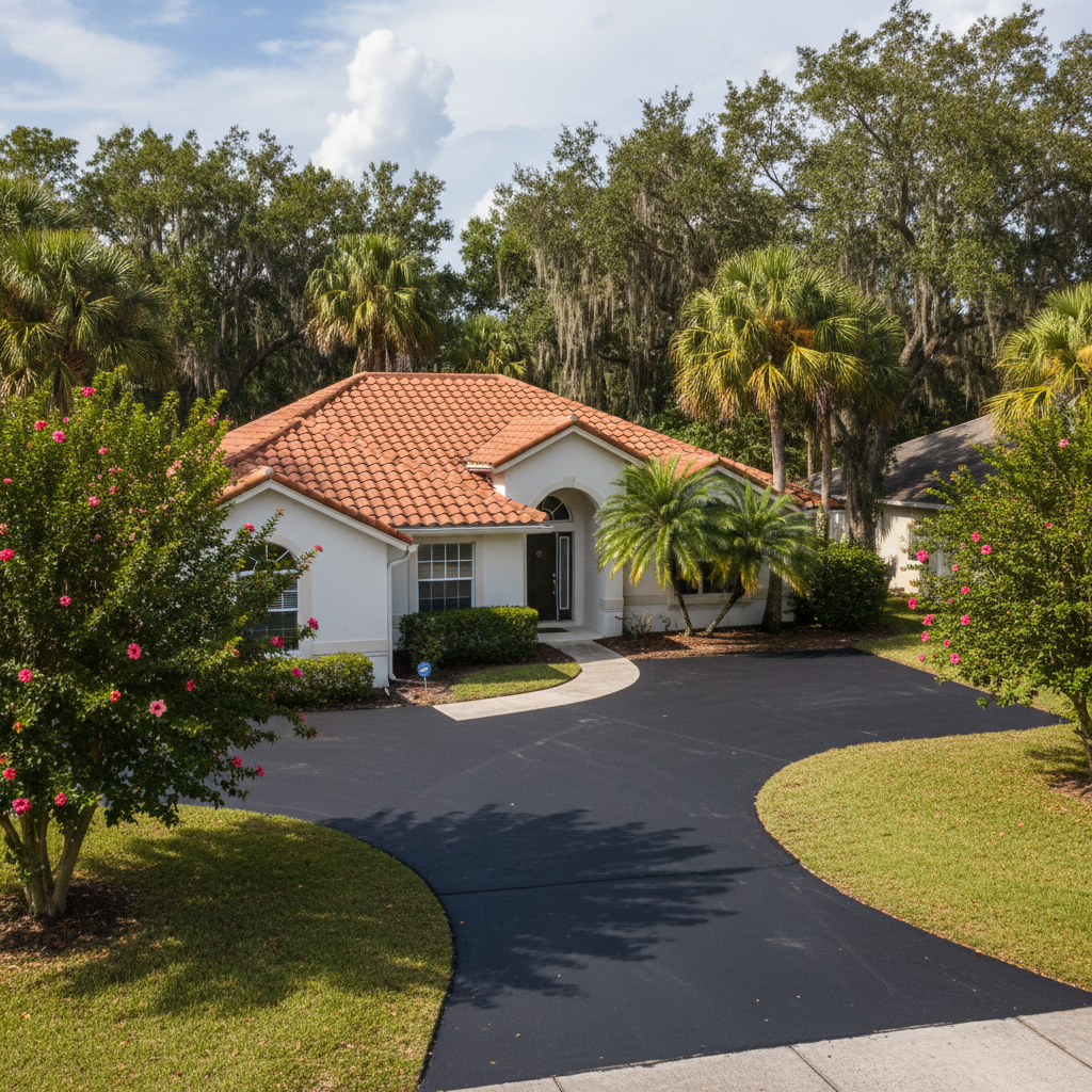 Completed asphalt repair work at a residential property in Orlando, FL