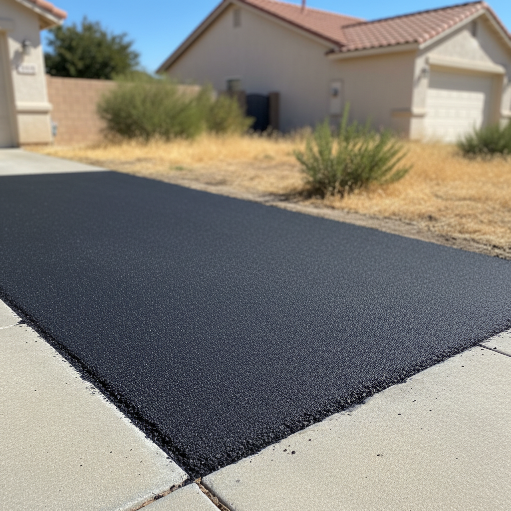 Completed asphalt patching work at a residential property in Fresno, CA