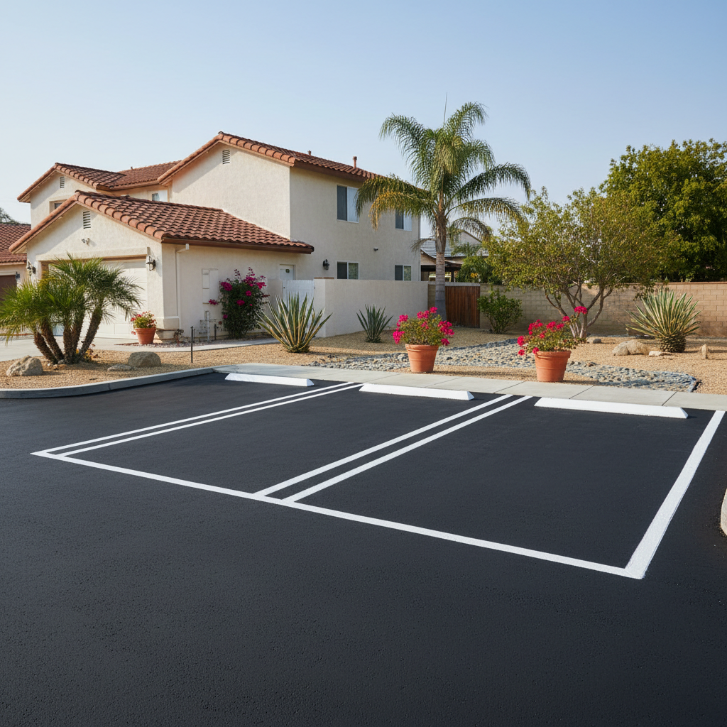 Completed asphalt striping work at a residential property in Van Nuys, CA