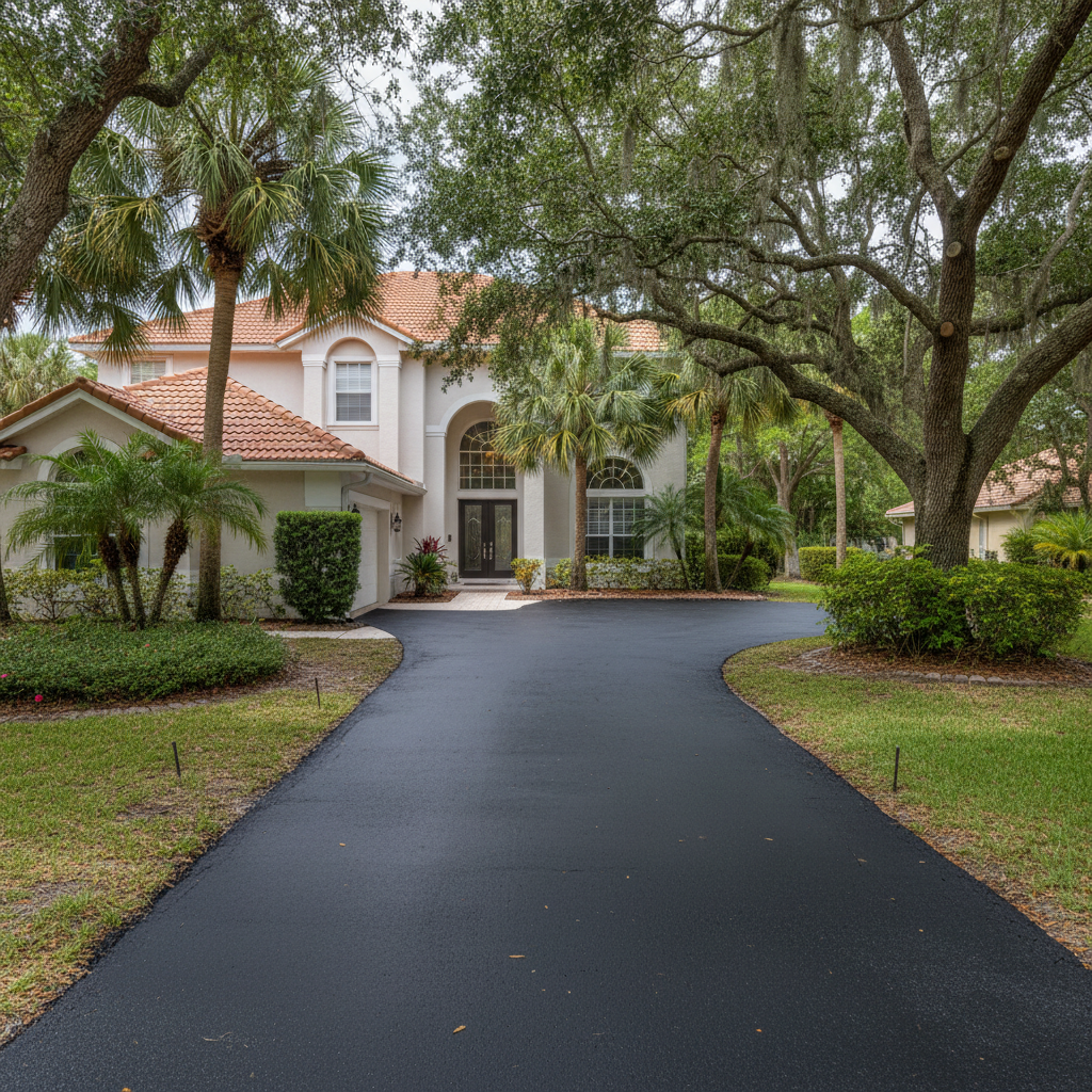 Completed asphalt sealcoating work at a residential property in Orlando, FL