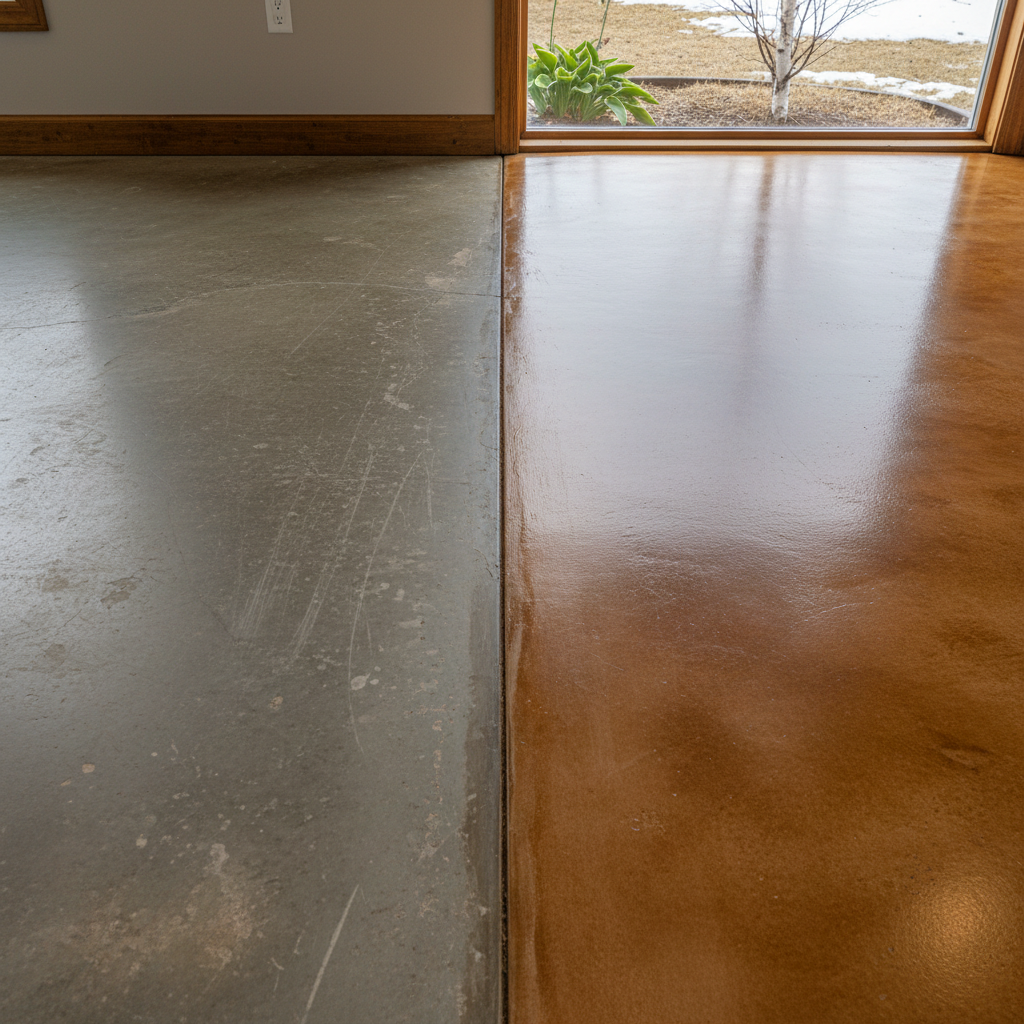 Completed concrete staining work at a residential property in Cloquet, MN