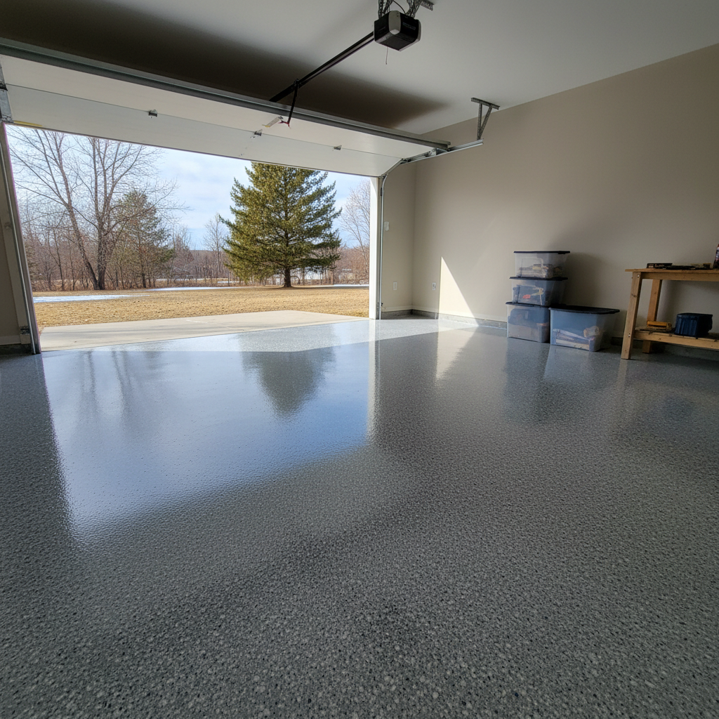 Completed epoxy floor coatings work at a residential property in Hermantown, MN