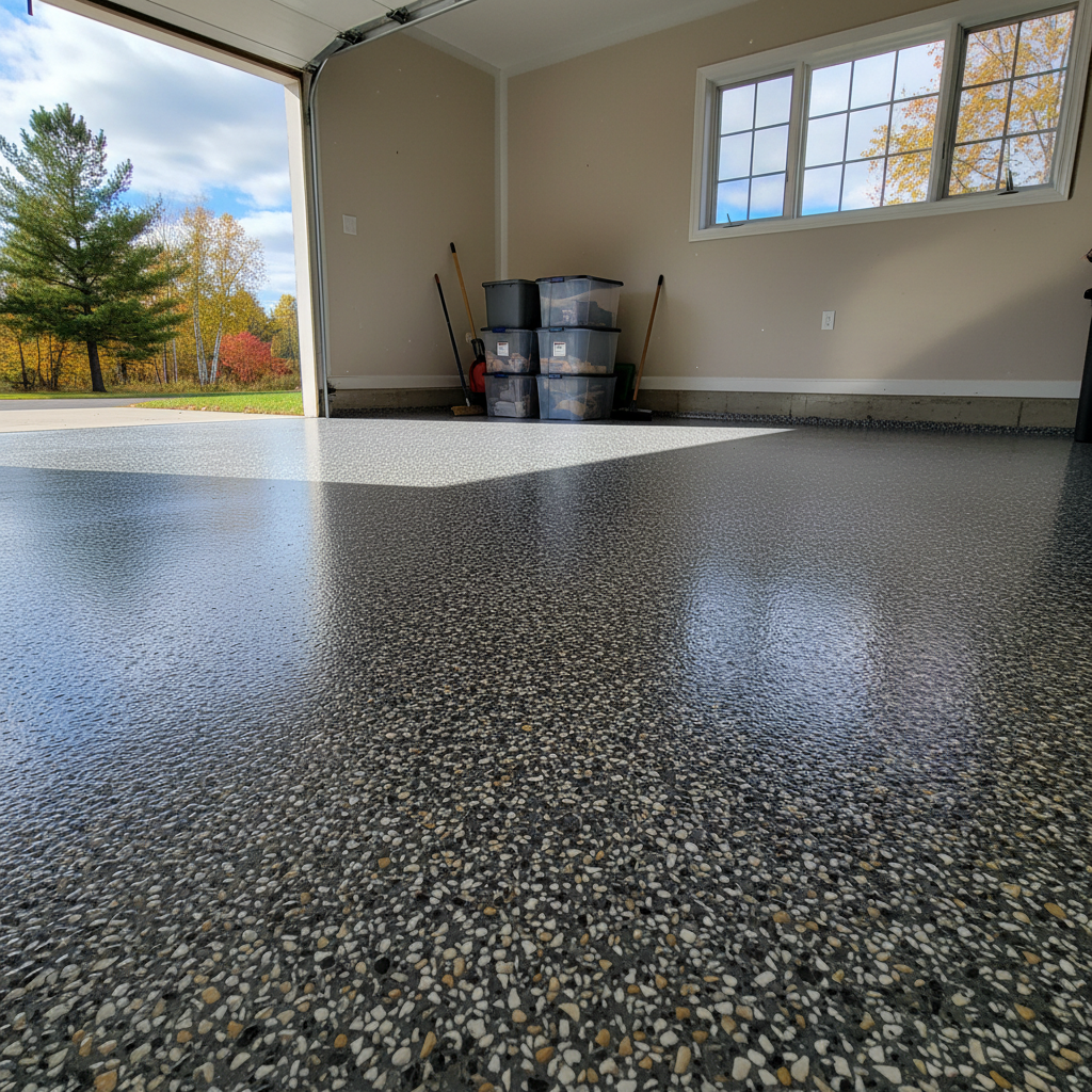 Completed epoxy floor coatings work at a residential property in Cloquet, MN