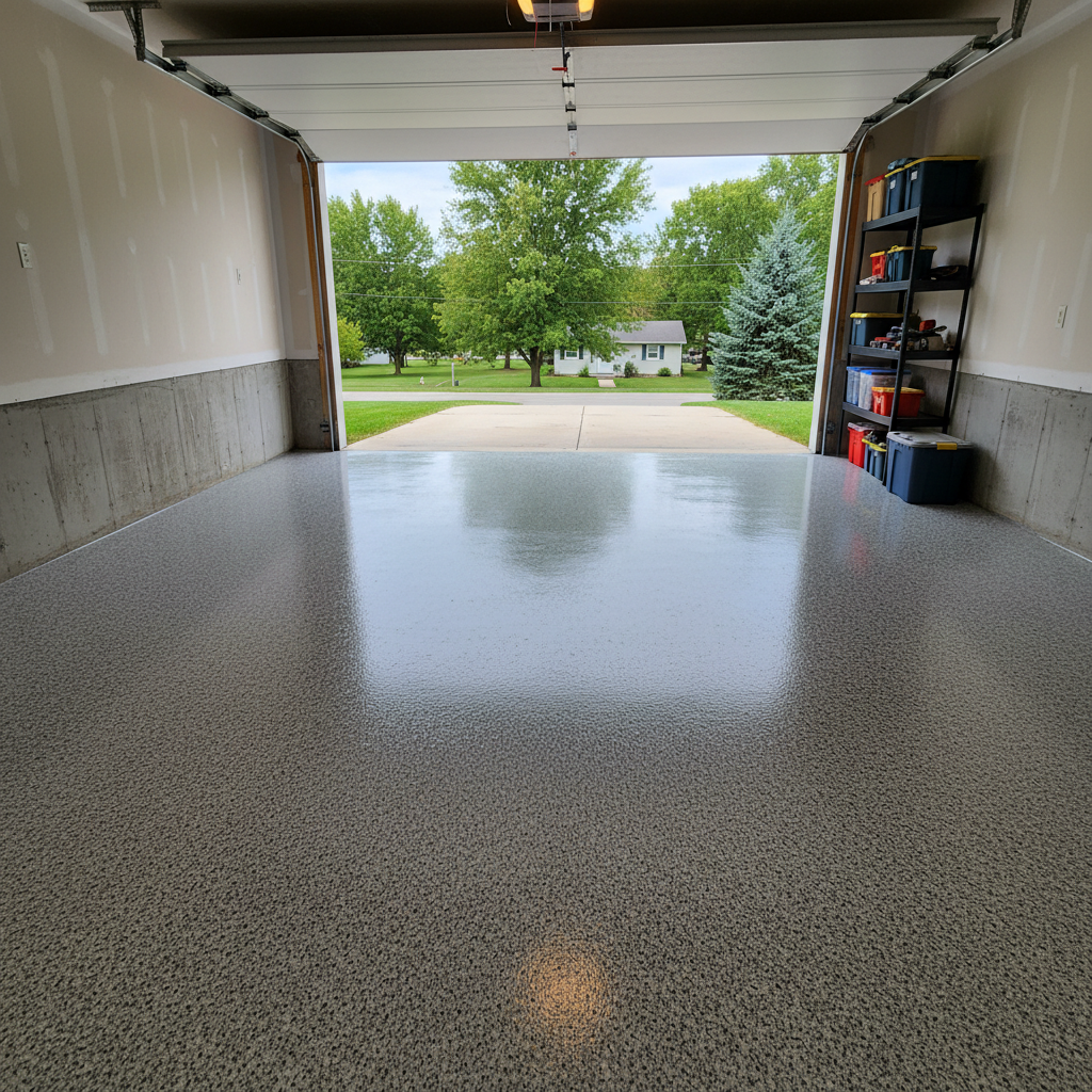 Completed garage floor coatings work at a residential property in Superior, WI