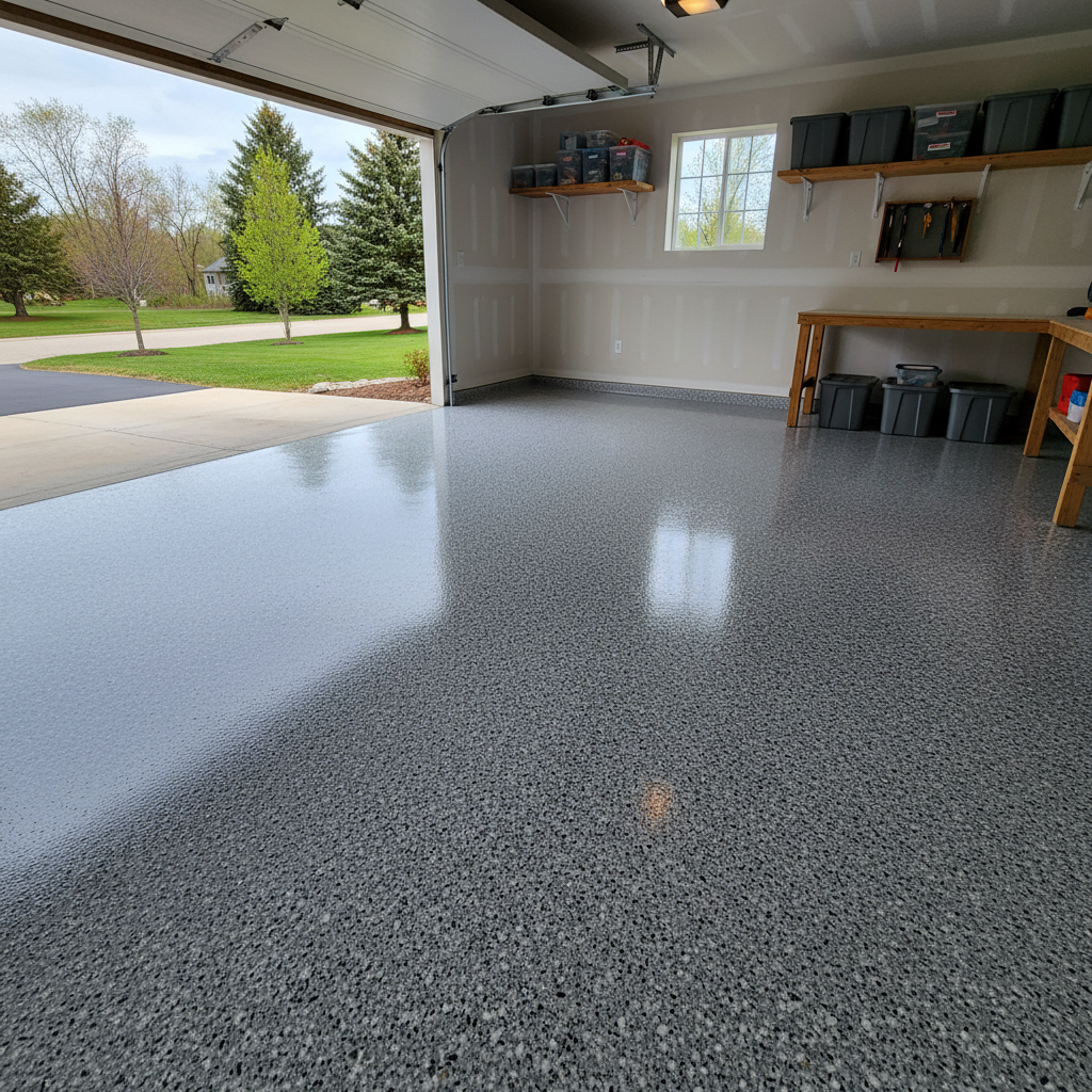 Completed garage floor coatings work at a residential property in Hermantown, MN