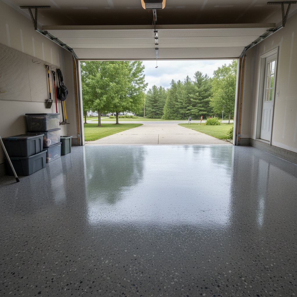 Completed garage floor coatings work at a residential property in Superior, WI