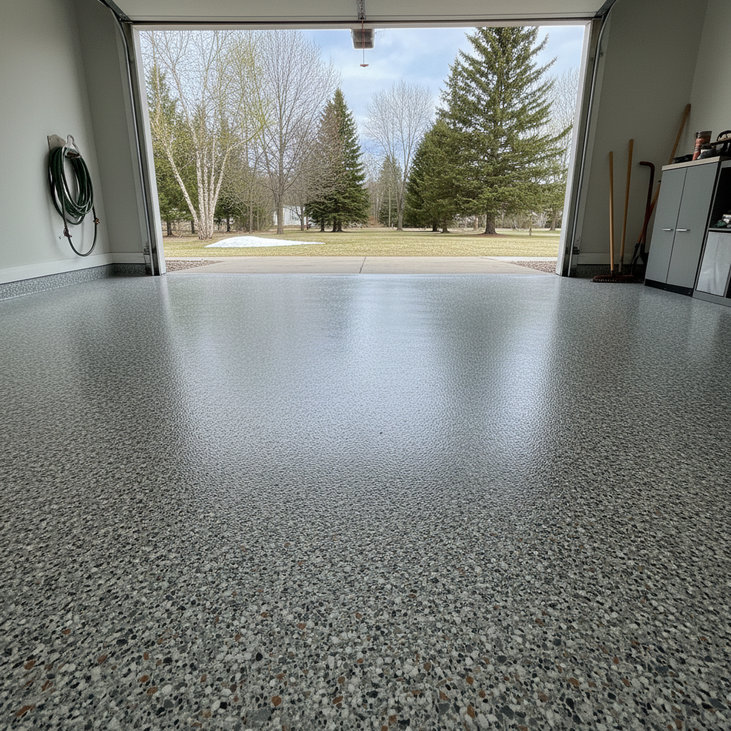 Completed garage floor coatings work at a residential property in Cloquet, MN