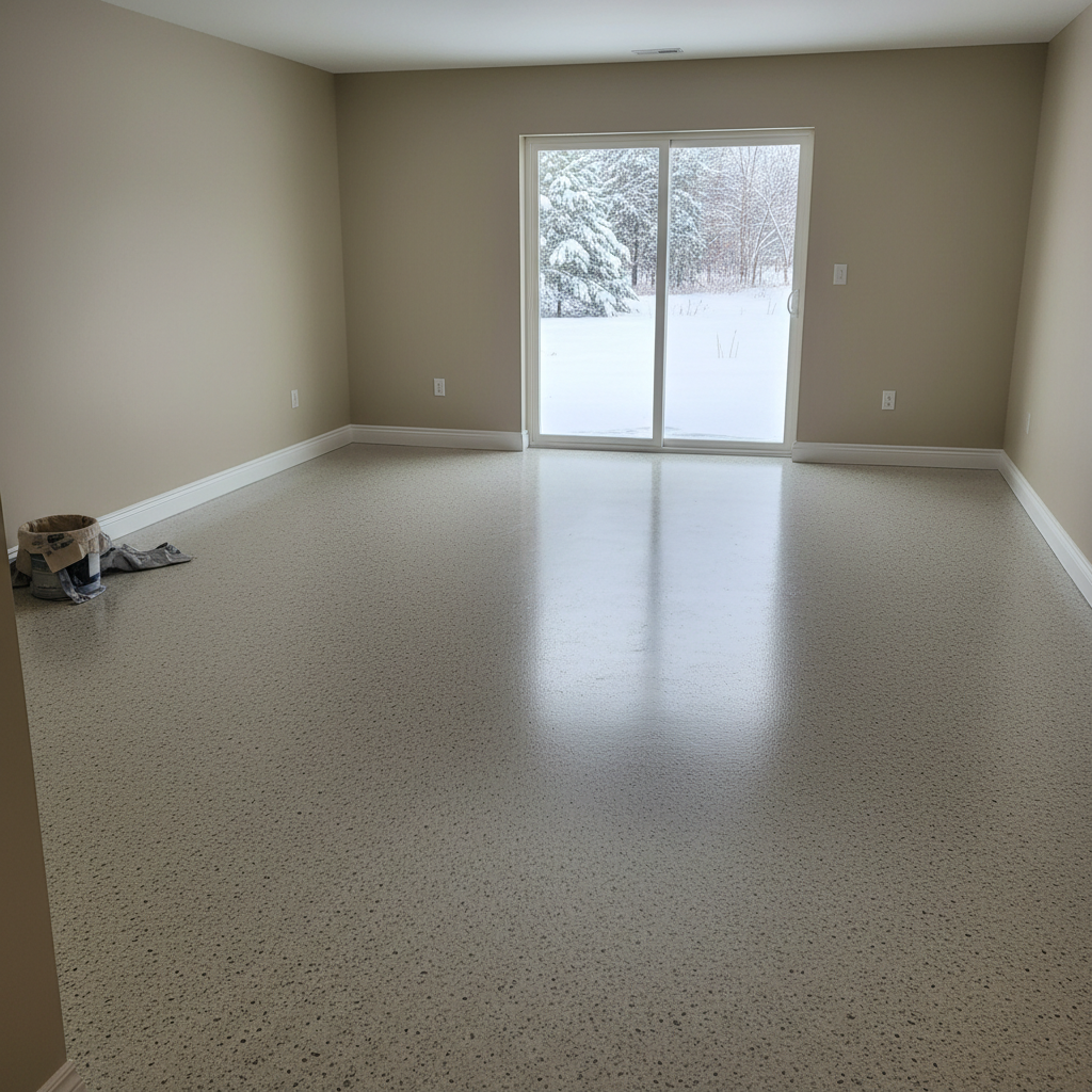 Completed concrete floor resurfacing work at a residential property in Superior, WI