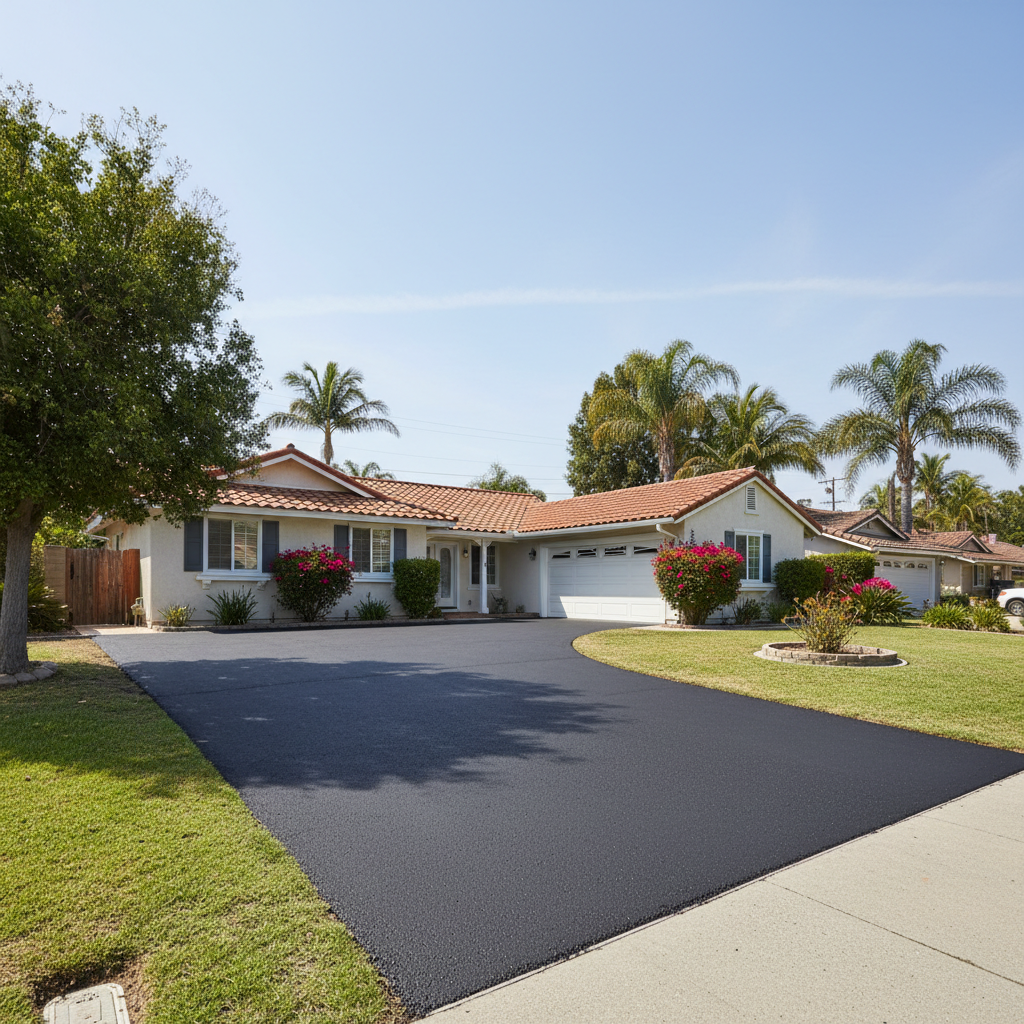 Completed driveway paving work at a residential property in Garden Grove, CA