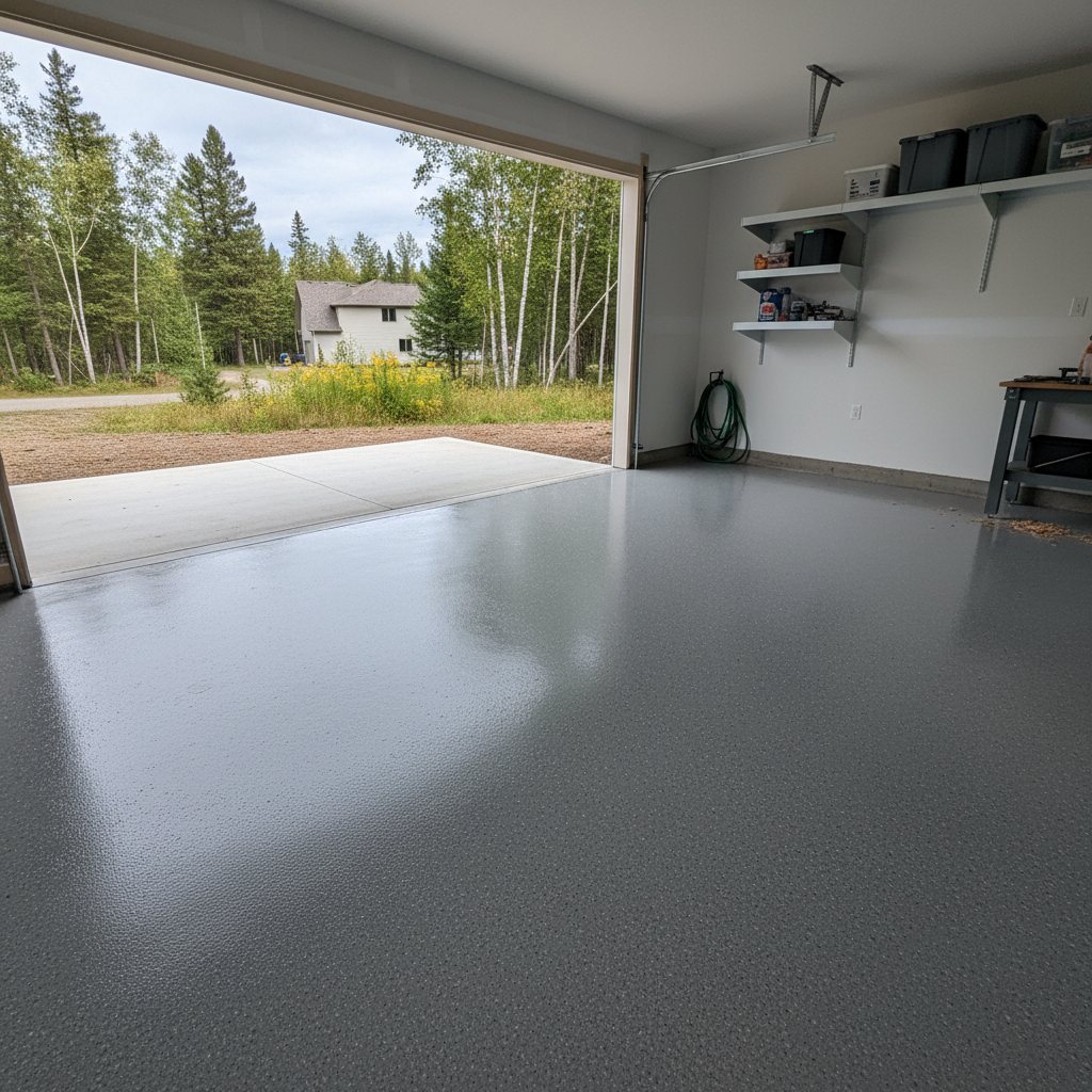 Completed concrete floor resurfacing work at a residential property in Hermantown, MN